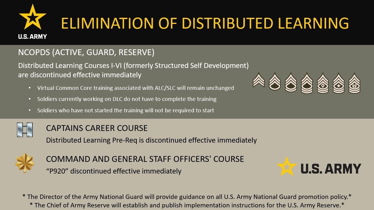 Army eliminates Distributed Leader Course (DLC IVI) U.S. Army